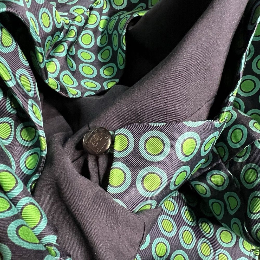 Elizabeth McKay Dress Green & Blue Silk Circle Print Wrap Around sz 6 - Picture 9 of 12